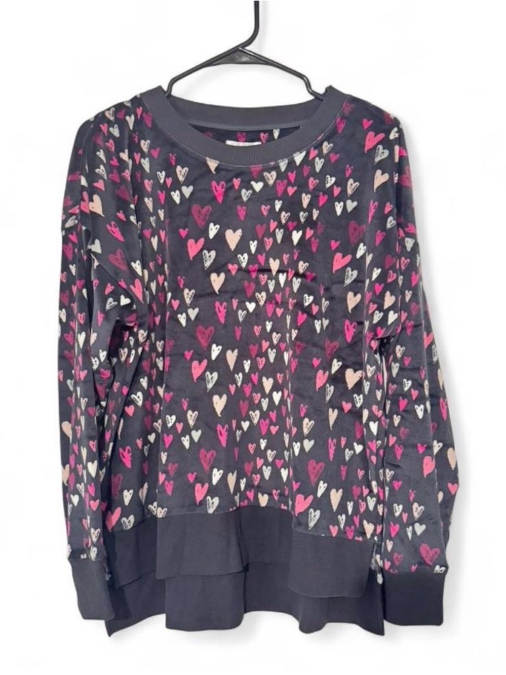 Secret Treasures Dark Gray Heart Print Layered Hem Sweatshirt
